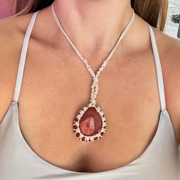 Artist handmade macrame red jasper necklace - Picture 1 of 5